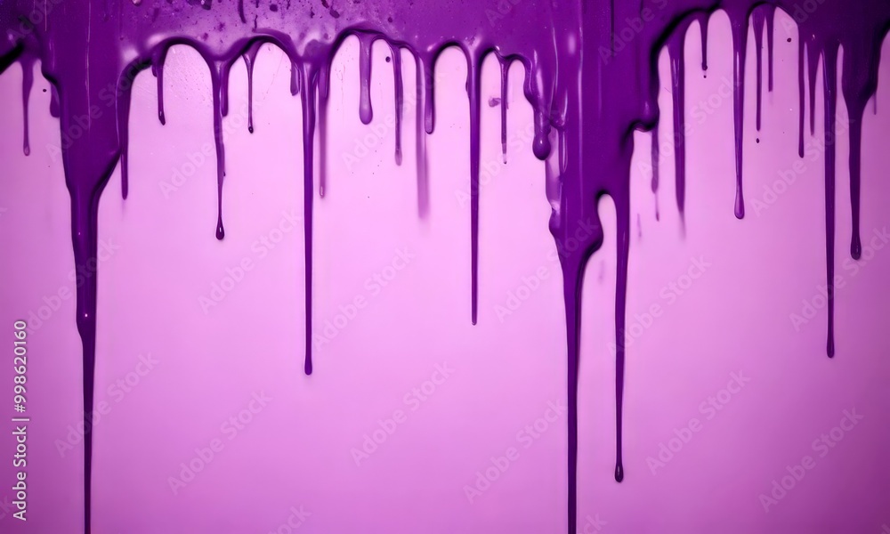 Poster a close-up view purple paint dripping down a wall, creating a textured and abstract pattern