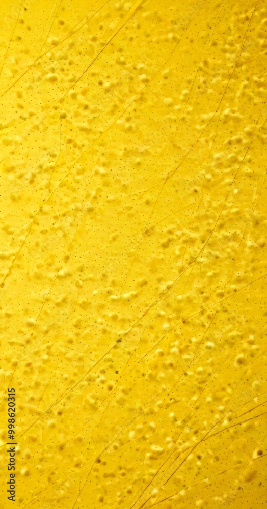 Poster a close-up view textured yellow surface with small white dots or specks scattered across it, creating a pattern of intersecting lines