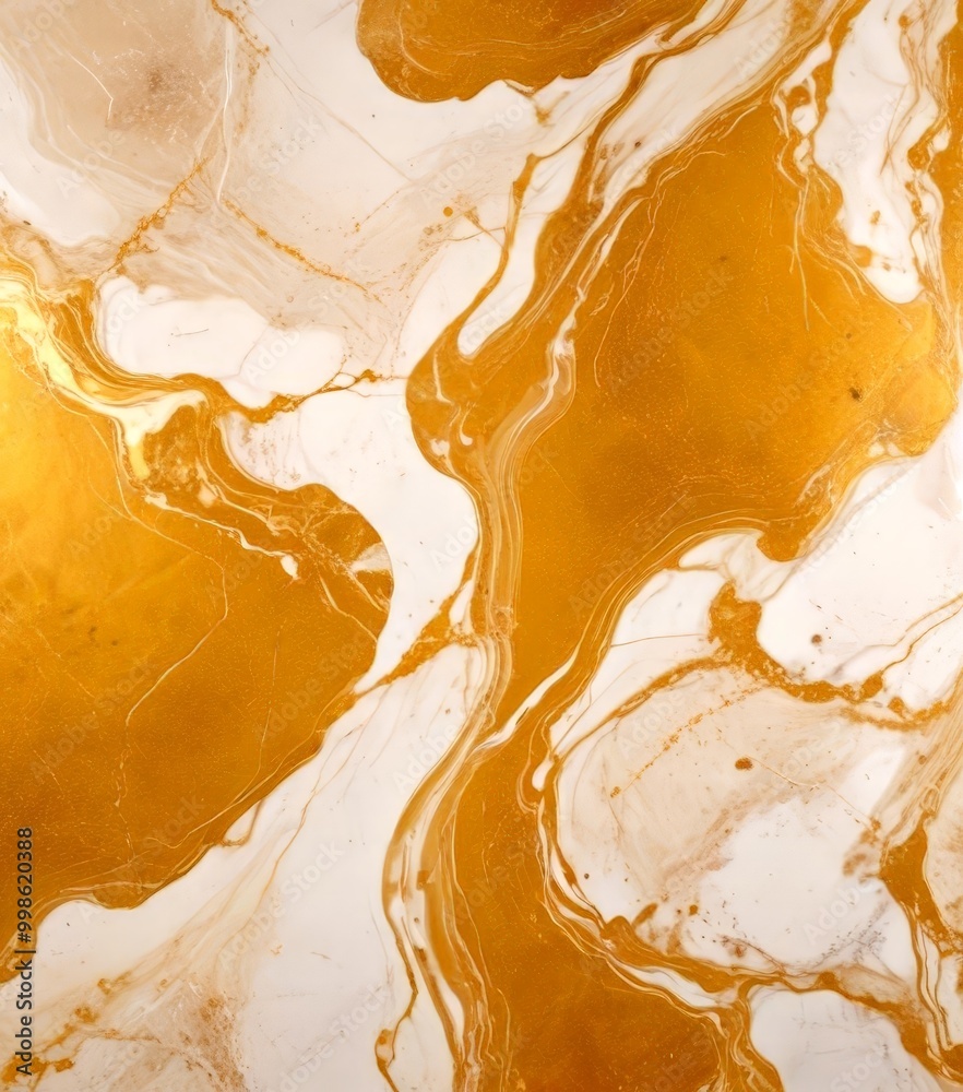 Poster a marble surface with a swirling pattern of gold and white colors, creating a dynamic and visually striking effect