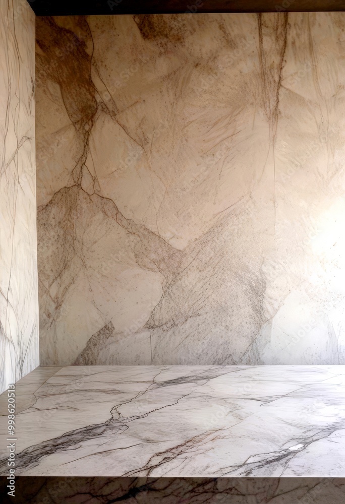 Poster a marble wall with a large, irregularly shaped area in the center, which appears to be a part larger wall The marble has a light gray color with darker gray veins and