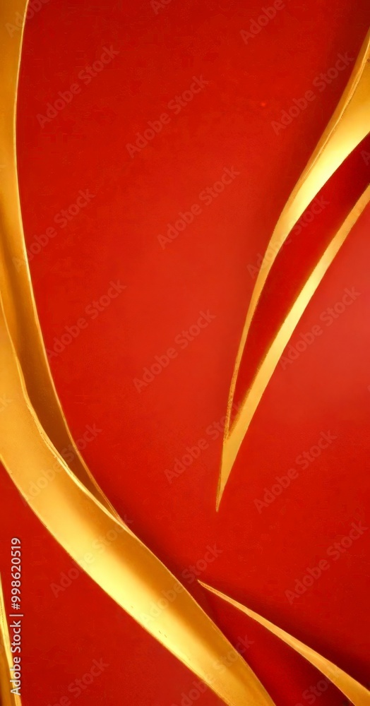Poster a striking abstract composition of red and gold curved lines, creating a sense of movement and dynamism