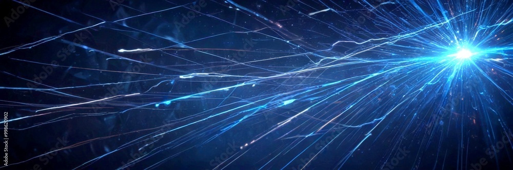 Poster a cracked glass surface with a bright, blue light emanating from the center, creating a striking vis