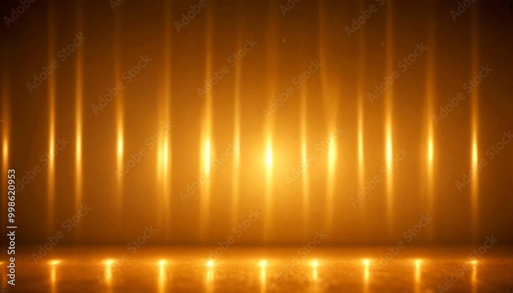 Aufkleber A dramatic lighting setup with a series of vertical lines casting a warm, golden glow across a dark background, creating a sense of depth and movement