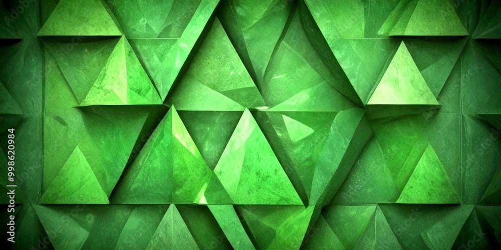 Poster a repeating pattern of green triangles arranged in a grid-like formation, creating a visually striking and geometric composition