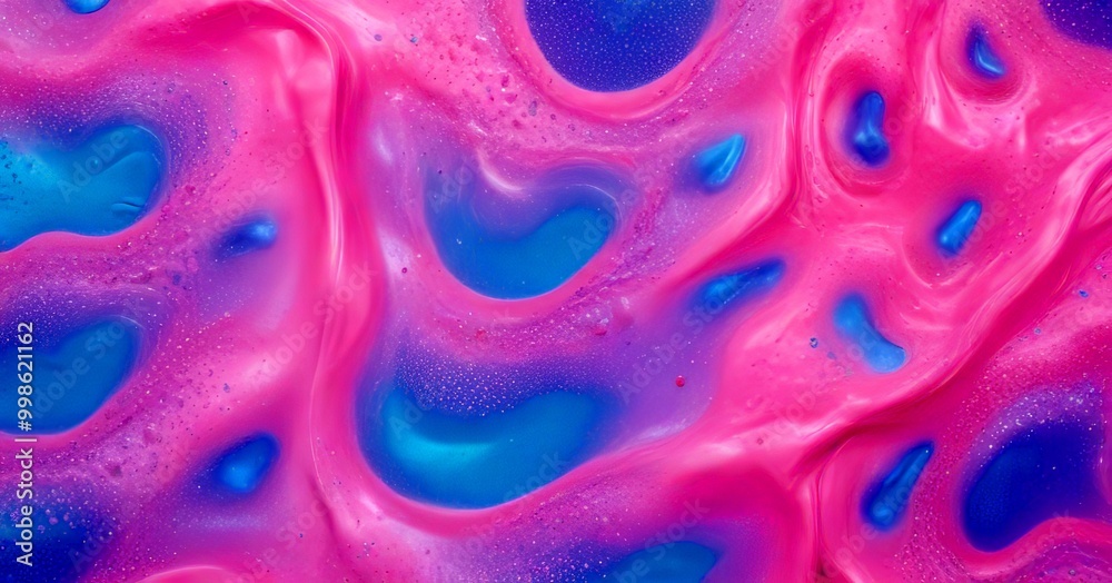 Poster a close-up view pink and blue abstract pattern, with a mix of organic and geometric shapes