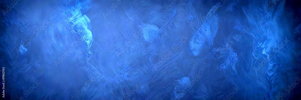 Poster a dark blue, abstract background with swirling patterns and shapes, creating a sense of movement and depth
