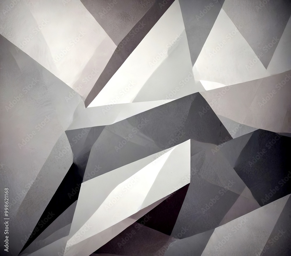 Fototapete a black and white abstract composition featuring a variety of geometric shapes and patterns, including triangles, rectangles, and diamonds, arranged in a complex