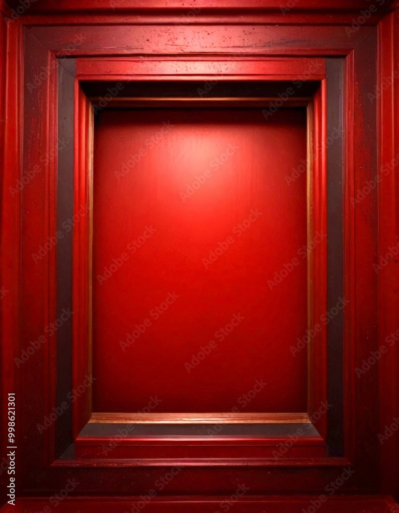 Poster a red wooden frame with a dark red interior, creating a striking contrast