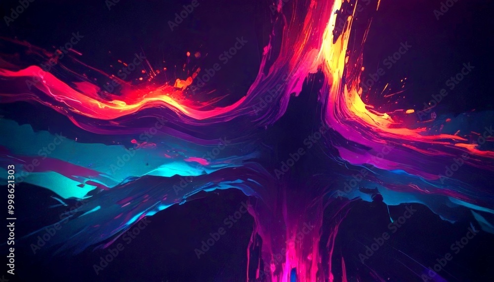 Aufkleber a digital artwork featuring a vibrant abstract design with swirling lines and splashes of color, inc