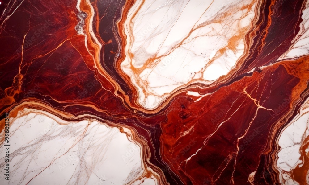 Poster a close-up view marble surface with a striking pattern of swirling red and white marble
