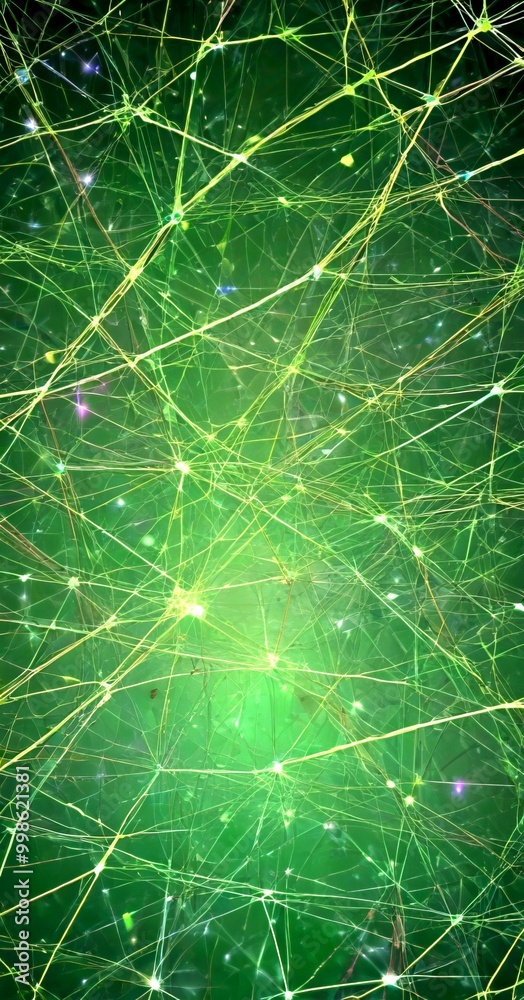 Leinwandbilder a complex network of interconnected lines and points, creating a visually striking abstract pattern The background is a dark green color, which contrasts