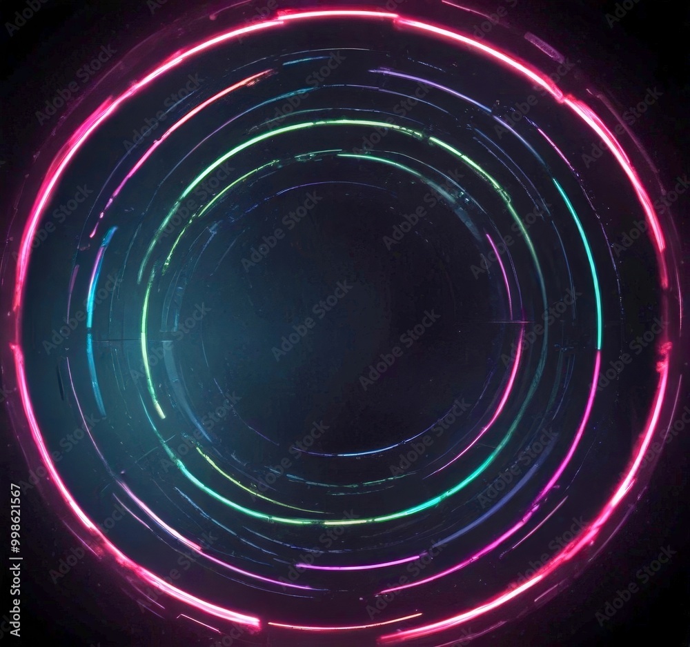 Poster a circular pattern of neon-colored lines, creating a mesmerizing and abstract visual effect