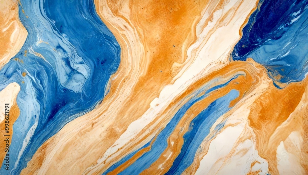 Poster a marble-like pattern with swirling blue, white, and beige colors, creating a sense of movement and 