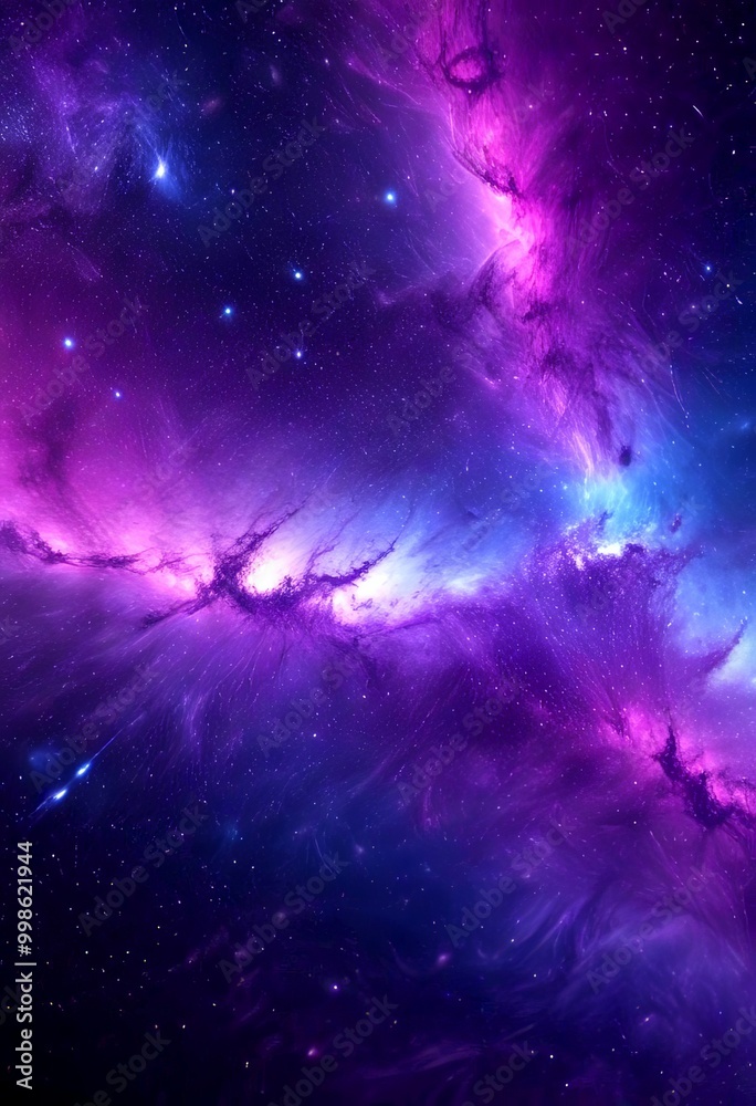 Poster a captivating cosmic scene, featuring a nebula with swirling clouds of gas and dust illuminated by t
