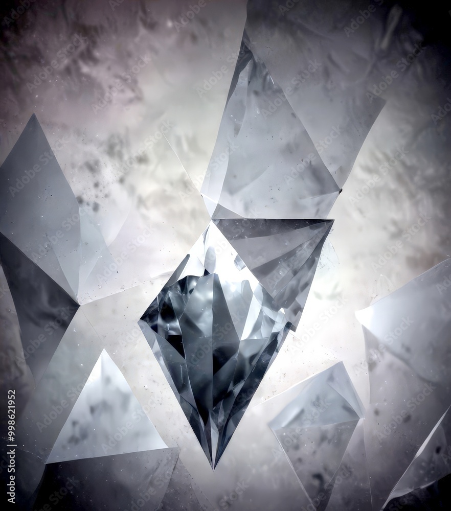 Aufkleber a collection of diamond-shaped crystals, each with a unique faceted surface, set against a textured 