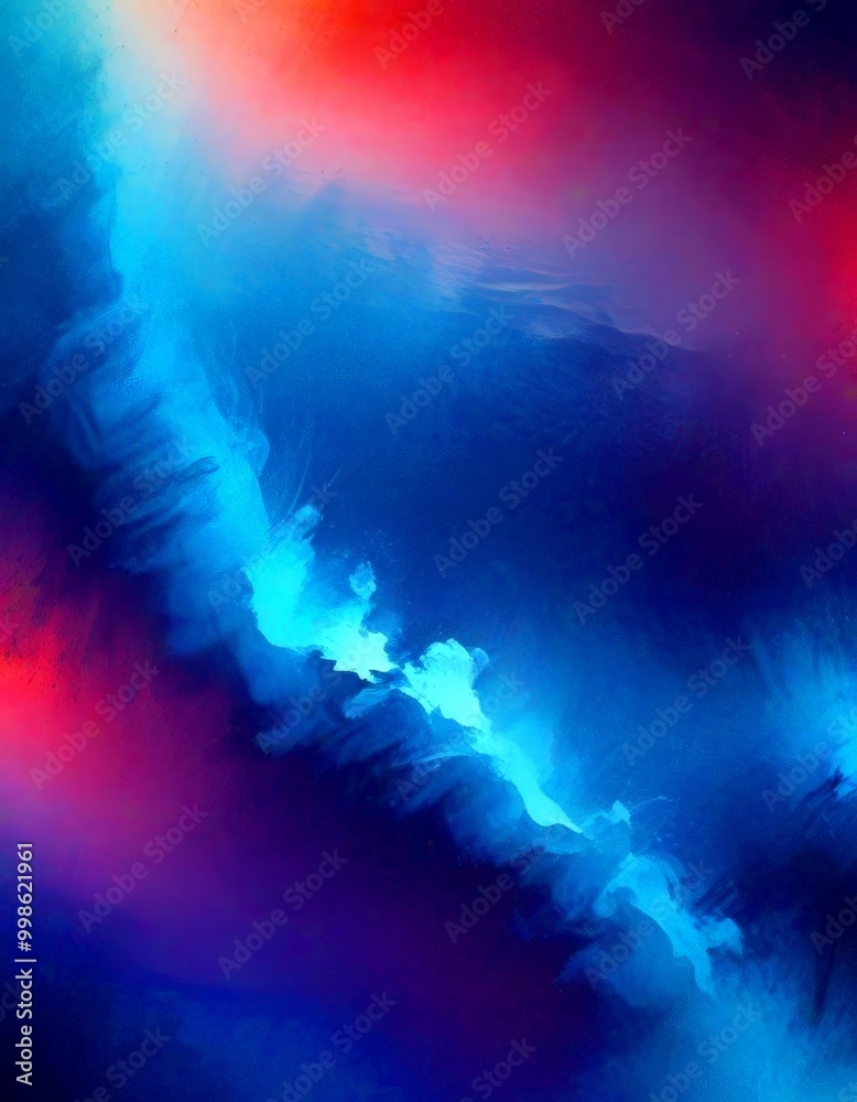 Poster a digital art piece featuring a swirling pattern of blue, red, and purple hues, creating a sense of 