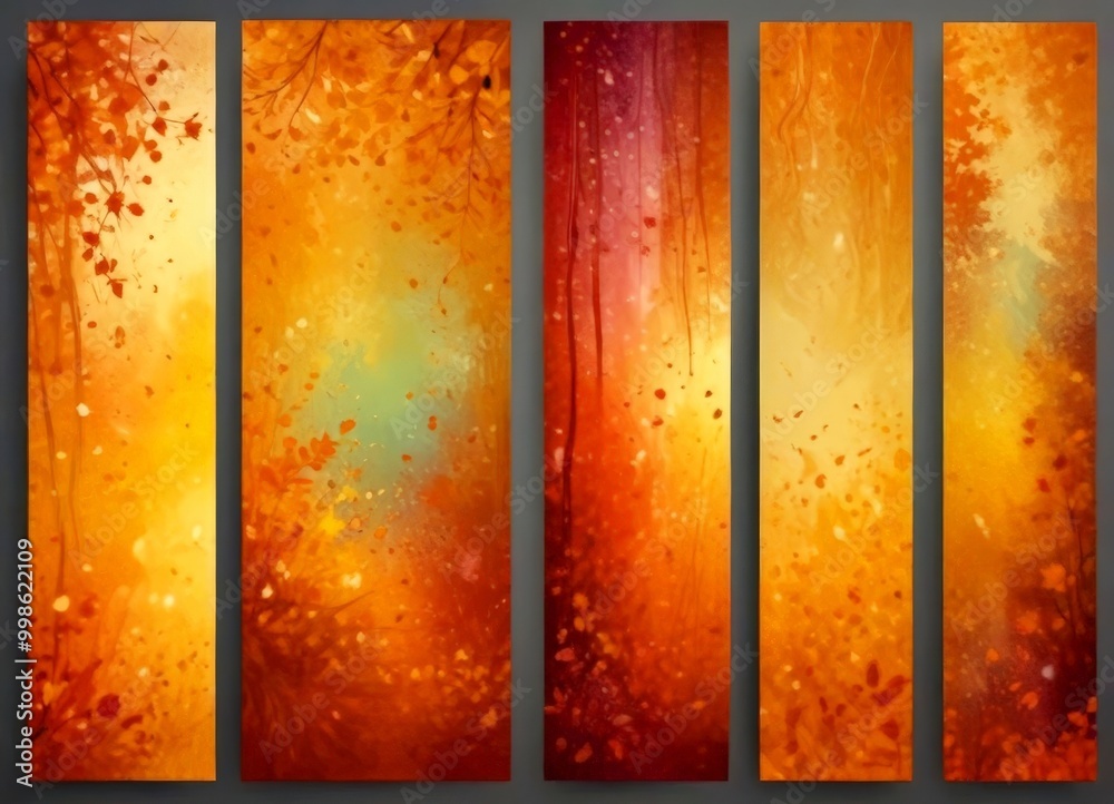 Leinwandbilder the contains five vertical panels, each with a different color scheme and pattern, arranged in a gri