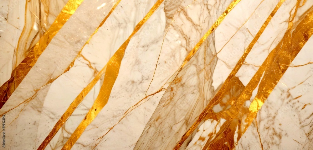 Poster a close-up view marble surface with diagonal gold stripes running across it