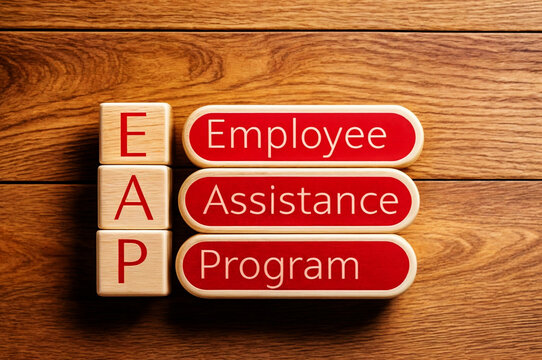 3d render illustration of wooden blocks with abbreviation acronym EAP stands for Employee Assistance Program
