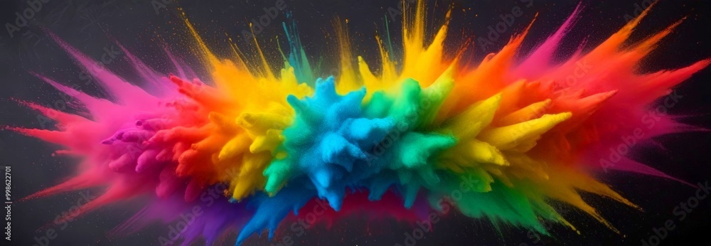 Leinwandbilder a vibrant explosion of colorful powder particles against a dark background, creating a dynamic and v
