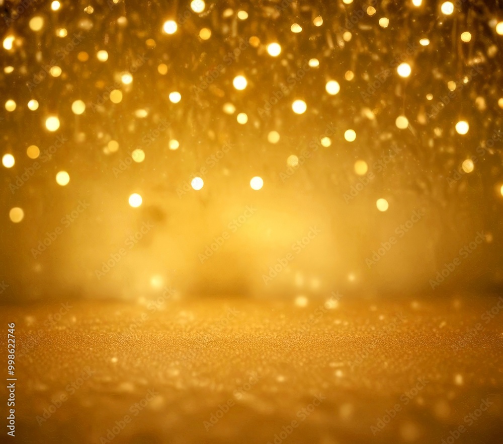 Poster a golden background with a blurred, glittering effect, creating a festive and celebratory atmosphere
