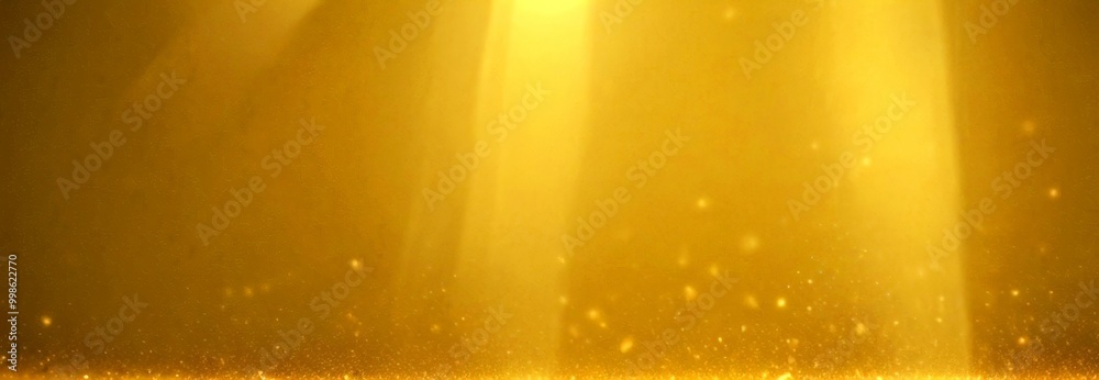 Aufkleber golden rays of light shine down on a golden glittering surface, creating a shimmering and ethereal a