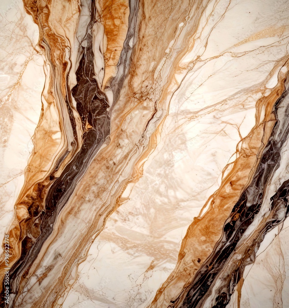 Aufkleber a close-up view marble surface with a striking pattern of swirling lines and swirls in various shades of brown, beige, and gray