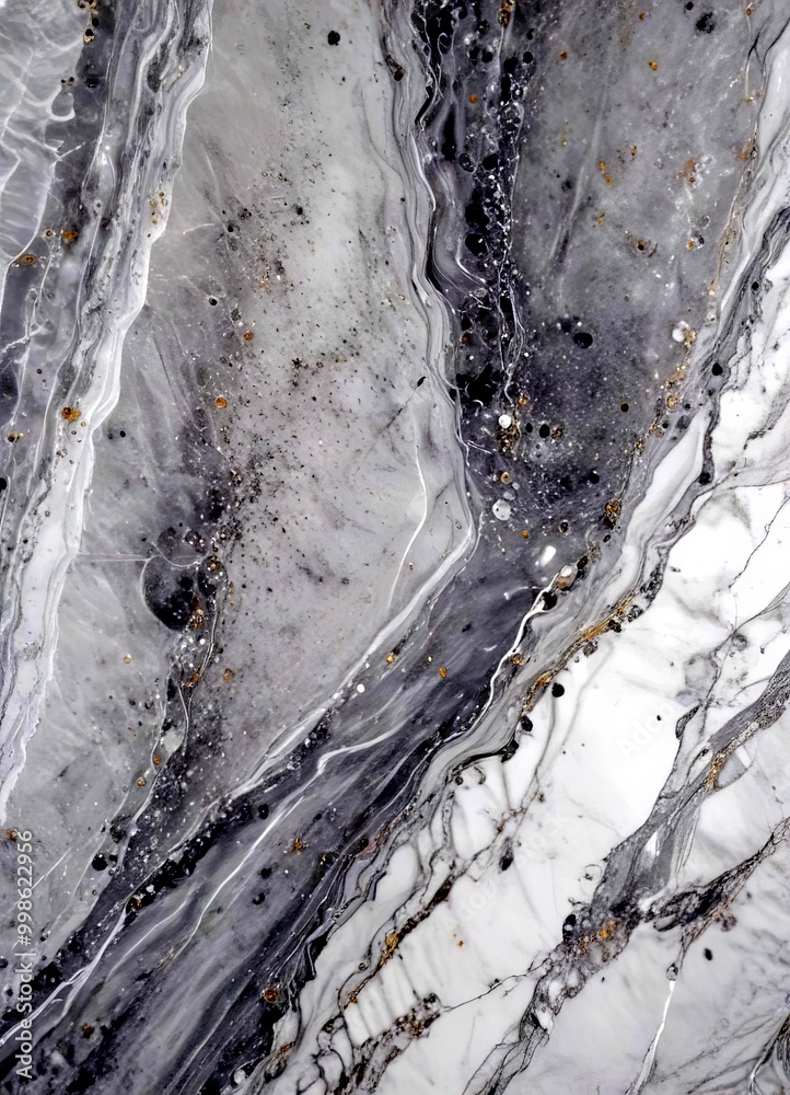 Poster a close-up view marble surface with a swirling pattern of gray and white marble, interspersed with s