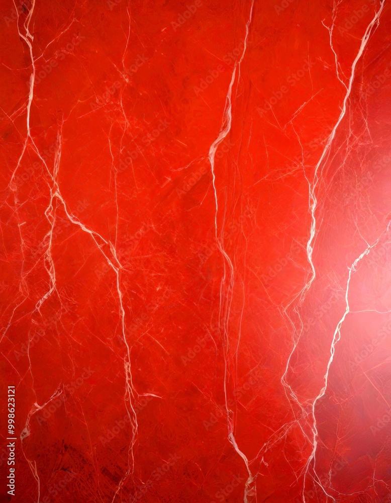 Poster a close-up view red marble surface with visible cracks and lines, creating a textured and intricate pattern