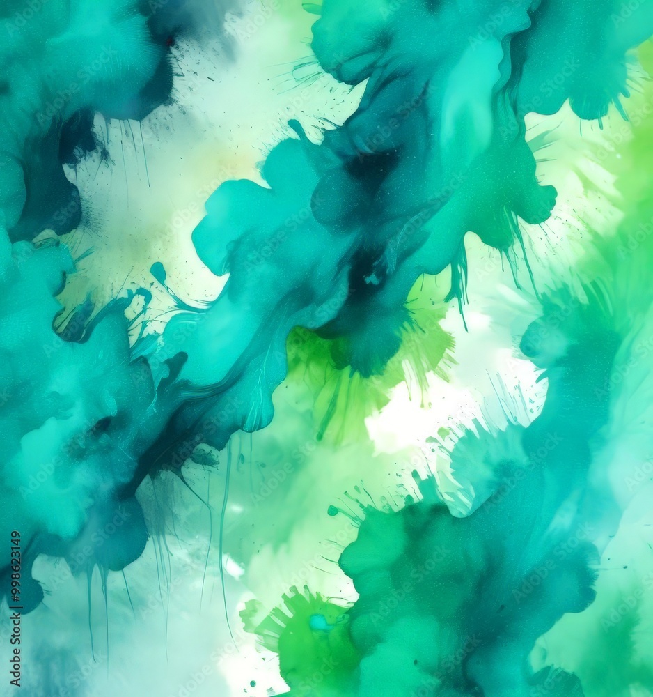Leinwandbilder an abstract representation fluid, swirling pattern of green and blue hues, with splashes of white an