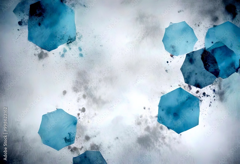 Leinwandbilder a collection of blue and gray hexagonal shapes scattered across a white background, creating an abst
