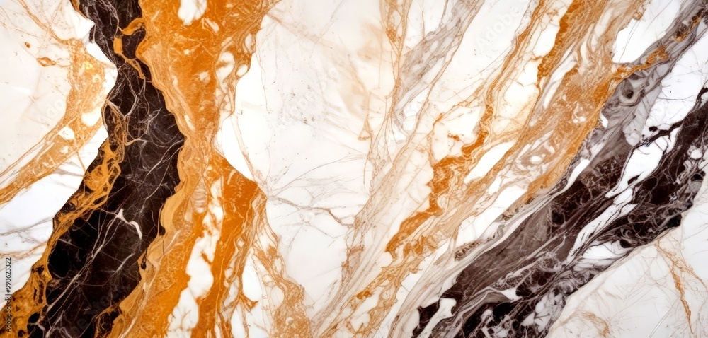 Poster a close-up view marble surface with a striking pattern of swirling lines and swirls in shades of white, brown, and black