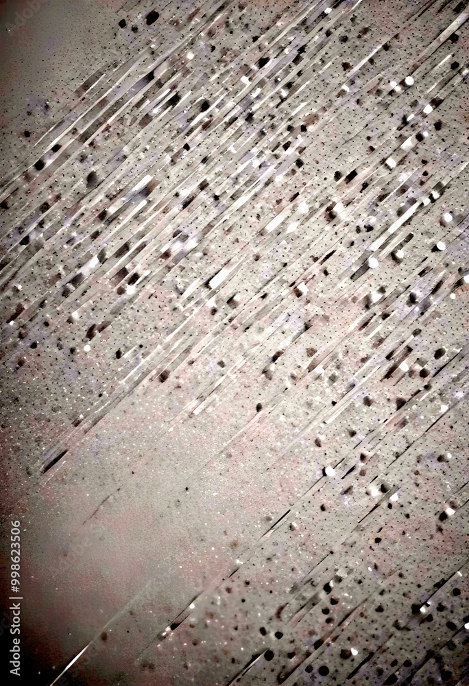 Poster a close-up view textured surface with a diagonal pattern of small white dots or specks, resembling raindrops or snowflakes