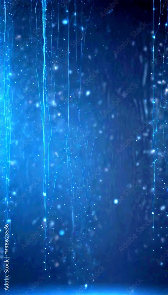 Poster a dark, moody scene with a blue, ethereal glow and a sense of movement, creating an abstract and atmospheric composition