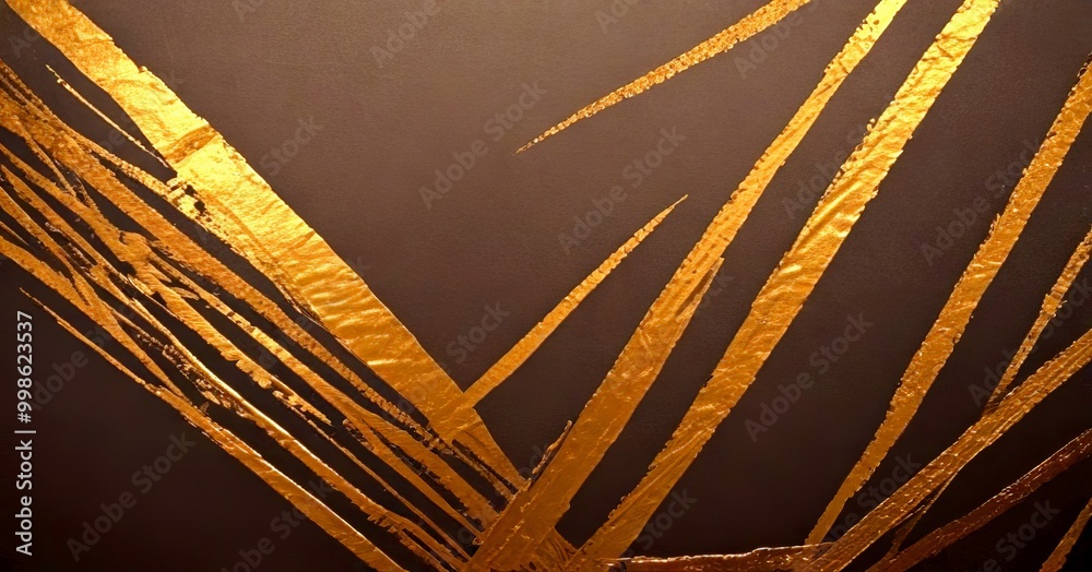 Fototapete a close-up view dark brown surface with a gold-colored, textured pattern of intersecting lines and strokes, creating a sense of depth and movement