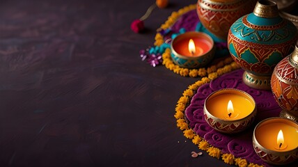 Naklejka premium A Diwali celebration background with colorful rangoli patterns and lanterns