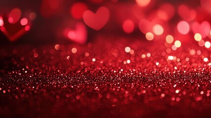 A festive red sparkle background with glitter and holiday lights, symbolizing love, romance, and Valentine's Day cheer