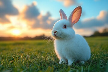 Fluffy Bunny Nestled Amongst Vibrant Green Foliage in a Lush Natural Setting, Perfectly Adorable