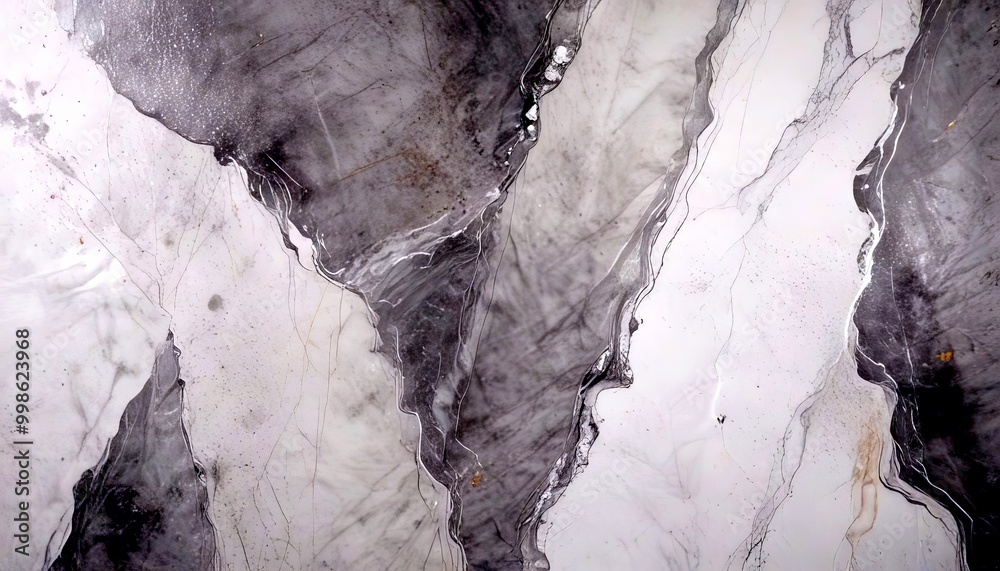 Poster a close-up view marble surface with a textured, abstract pattern of gray and white marble