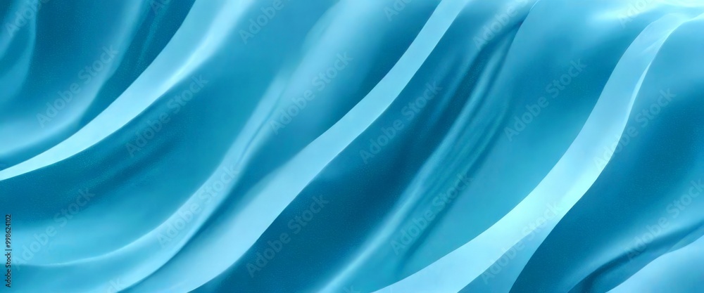 Poster a close-up view flowing, wavy fabric with a light blue color the fabric appears to be made material 