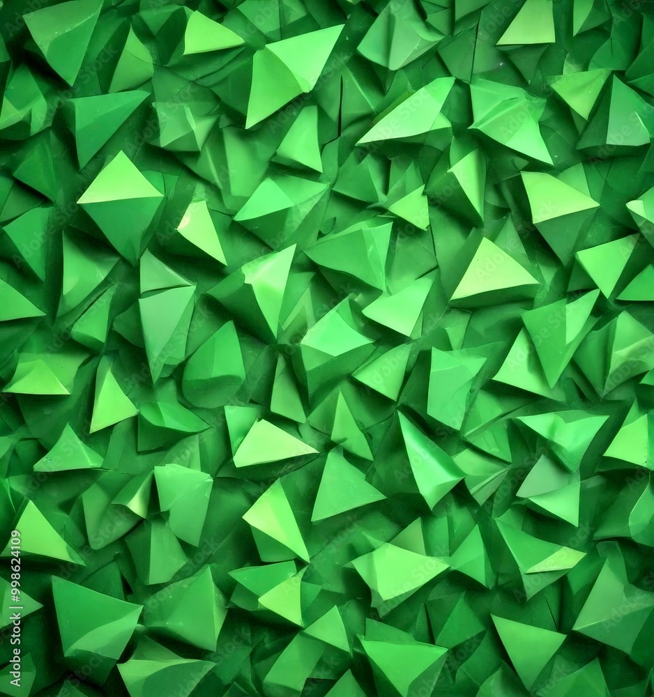 Fototapete a dense arrangement of green triangular shapes, creating a textured and visually striking pattern