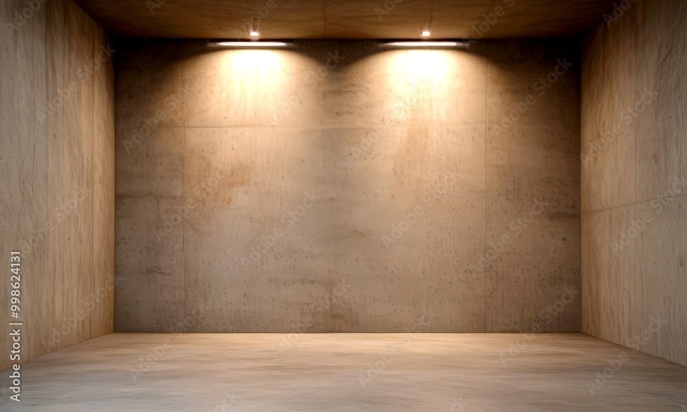Aufkleber An empty room with concrete walls and a concrete floor, illuminated by two spotlights on the ceiling
