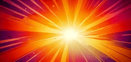 Obraz premium a vibrant, abstract background with a radiant sunburst pattern in shades of orange, yellow, and purple The sunburst radiates outwards from the center, creating a sense of