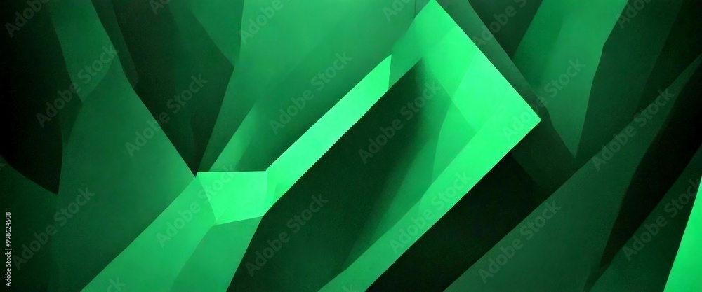 Fototapete a geometric abstract composition with intersecting lines and shapes in shades of green and black, creating a sense of depth and complexity