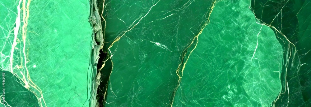 Poster a close-up view green marble surface with visible cracks and lines, creating a textured and intricate pattern
