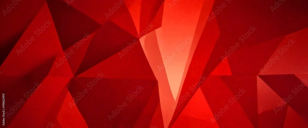 Poster a geometric pattern composed of red triangles and rectangles, creating a visually striking abstract design