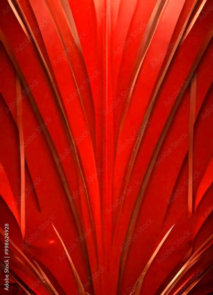 Fototapete a close-up view red, abstract pattern composed of curved lines and thin strips, creating a sense of movement and dynamism