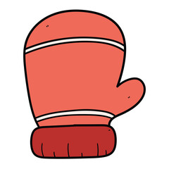 Hand drawn cartoon warm mitten on white background.