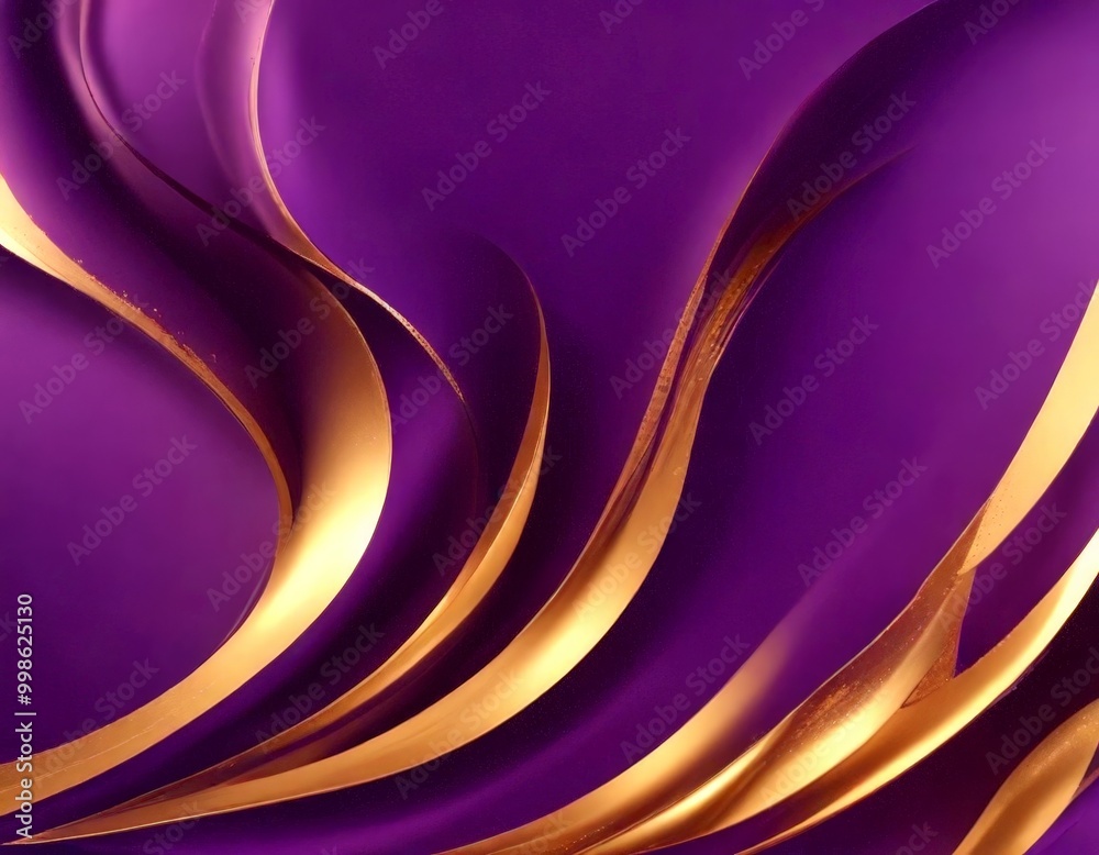 Poster a purple background with gold lines and curves, creating a dynamic and visually striking composition