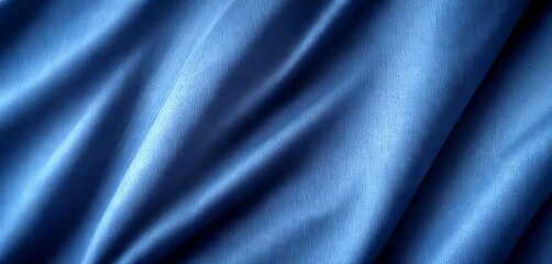 Obraz premium a close-up view dark blue fabric, likely silk, with a smooth, flowing texture The fabric appears to be made shiny, satin-like material, giving it a luxurious